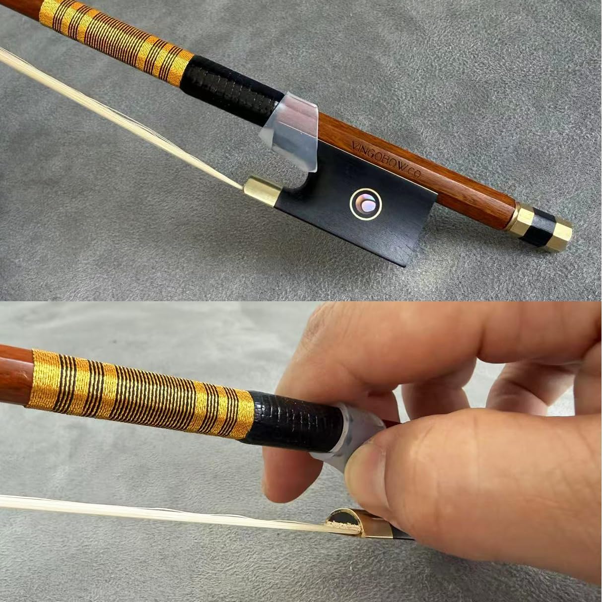 Pernambuco Archet de violon 4/4 810 V VingoBow Concert en alliage de laiton, avec yeux parisiens équilibrés, grenouille en ébène, 4 à 4, son doux et naturel, réponse rapide