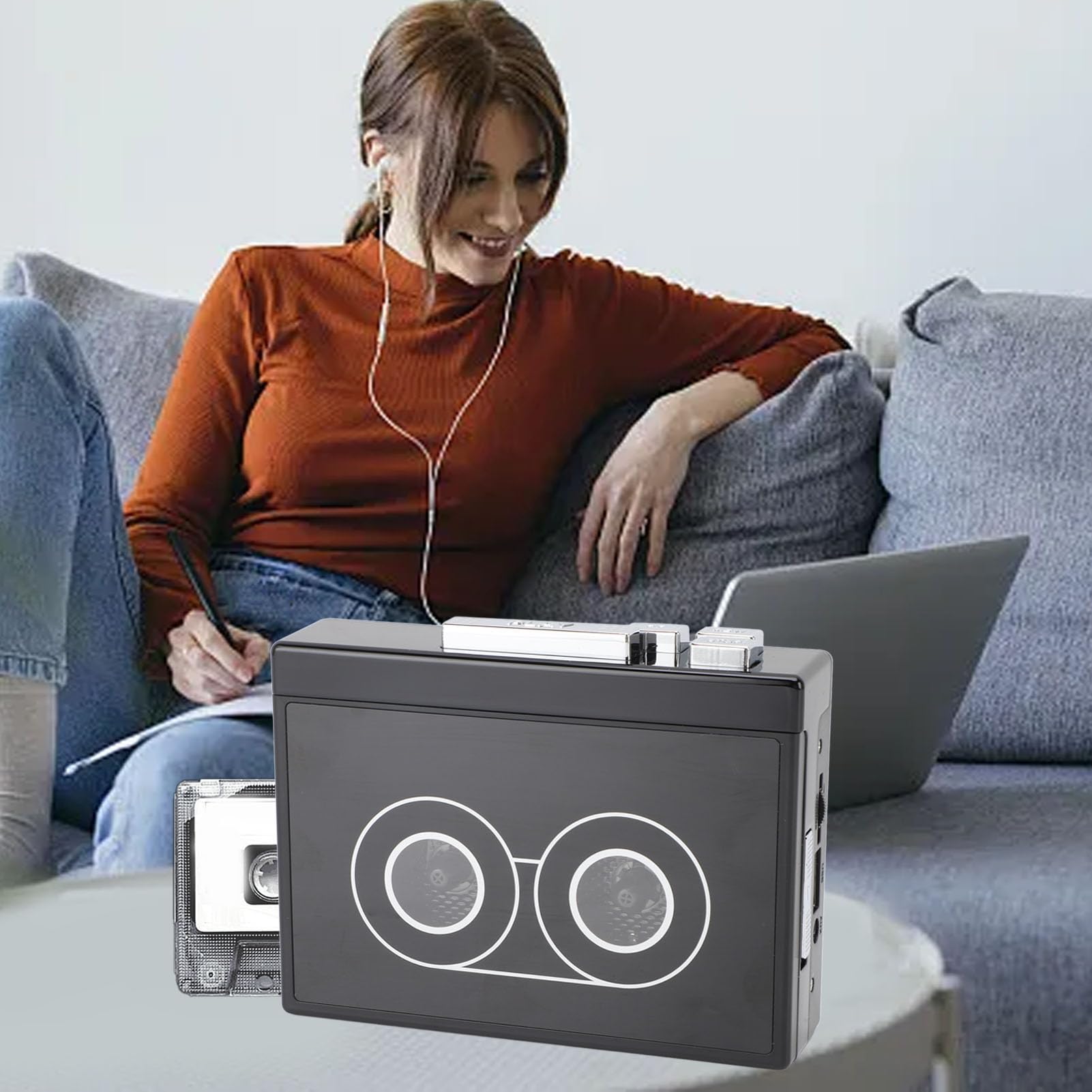 Topincn Cassette Player, Przenośny Konwerter Magnetofonowy Głośny Głośnik z Gniazdem Słuchawkowym, Pełny Dźwięk Stereo, Odtwarzanie Mp3 z USB, Radio FM (A)