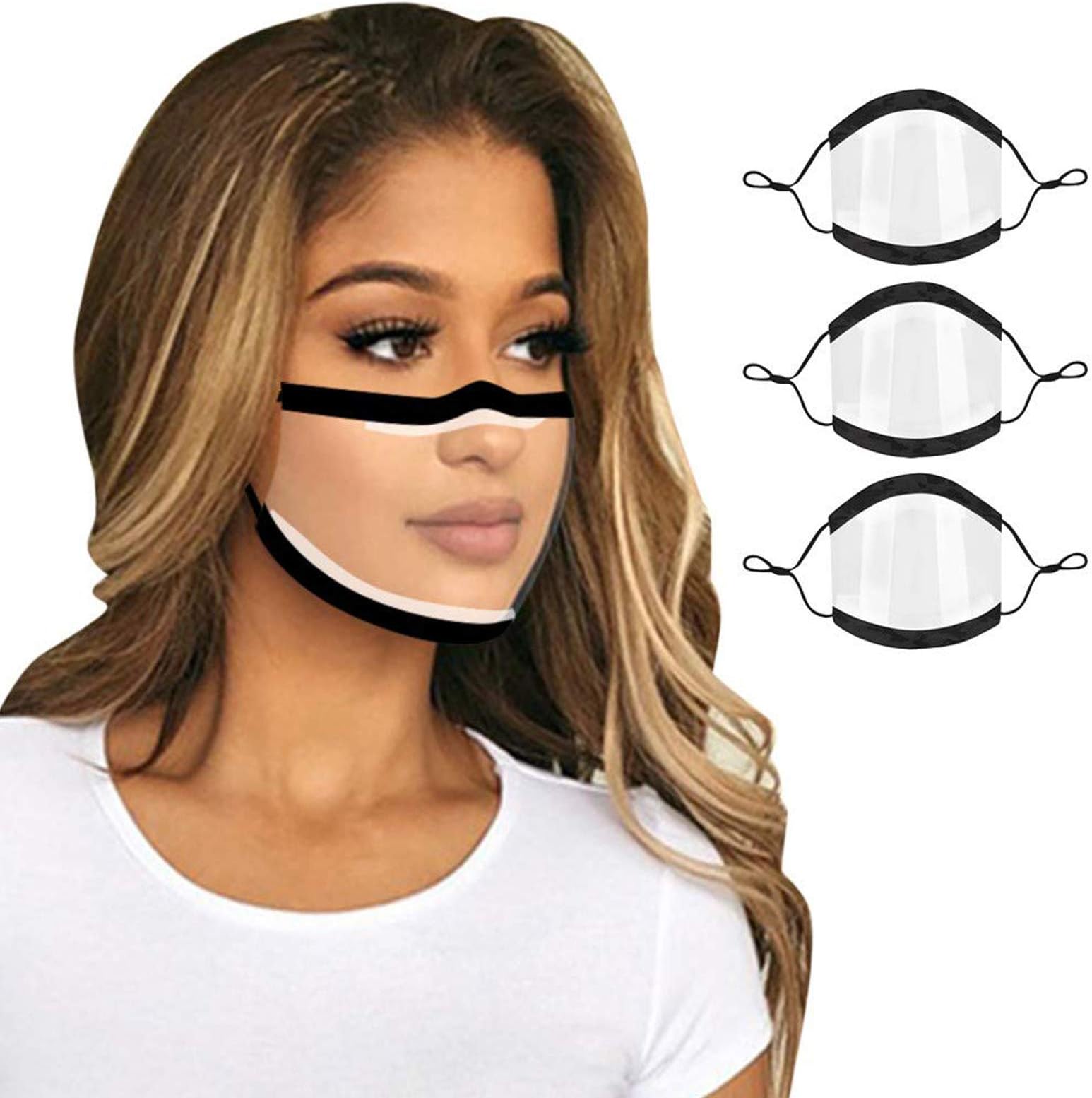 Unisex Reusable Mouth Bandanas with Clear Window Visible Expression for The Deaf and Hard of Hearing - Pack of 3