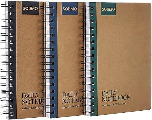 Amazon Brand – Solimo Notebooks, Spiral-Bound, Kraft Cover, Lightweight, Pleasing Designs (A5, 160 Pages, 70 GSM, Set of 3)