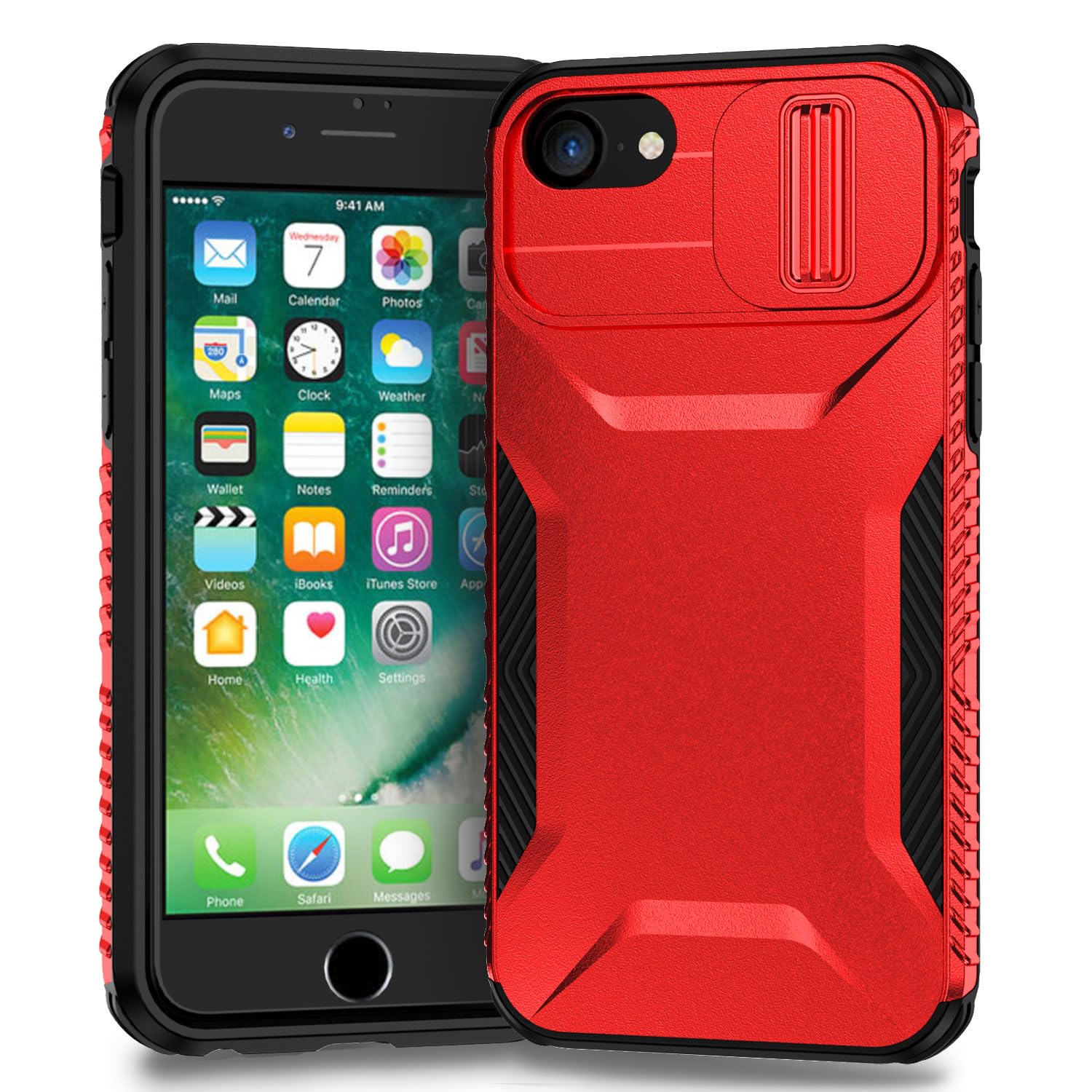 Yerebel Coque Pour IPhone SE 2022/SE 3 2022/SE 2020/iPhone 7/iPhone 8/iPhone 6/6S Avec Housse D'appareil Photo Coulissante, De Qualité Militaire, Antidérapante, Robuste, Robuste Et Résistante Pour