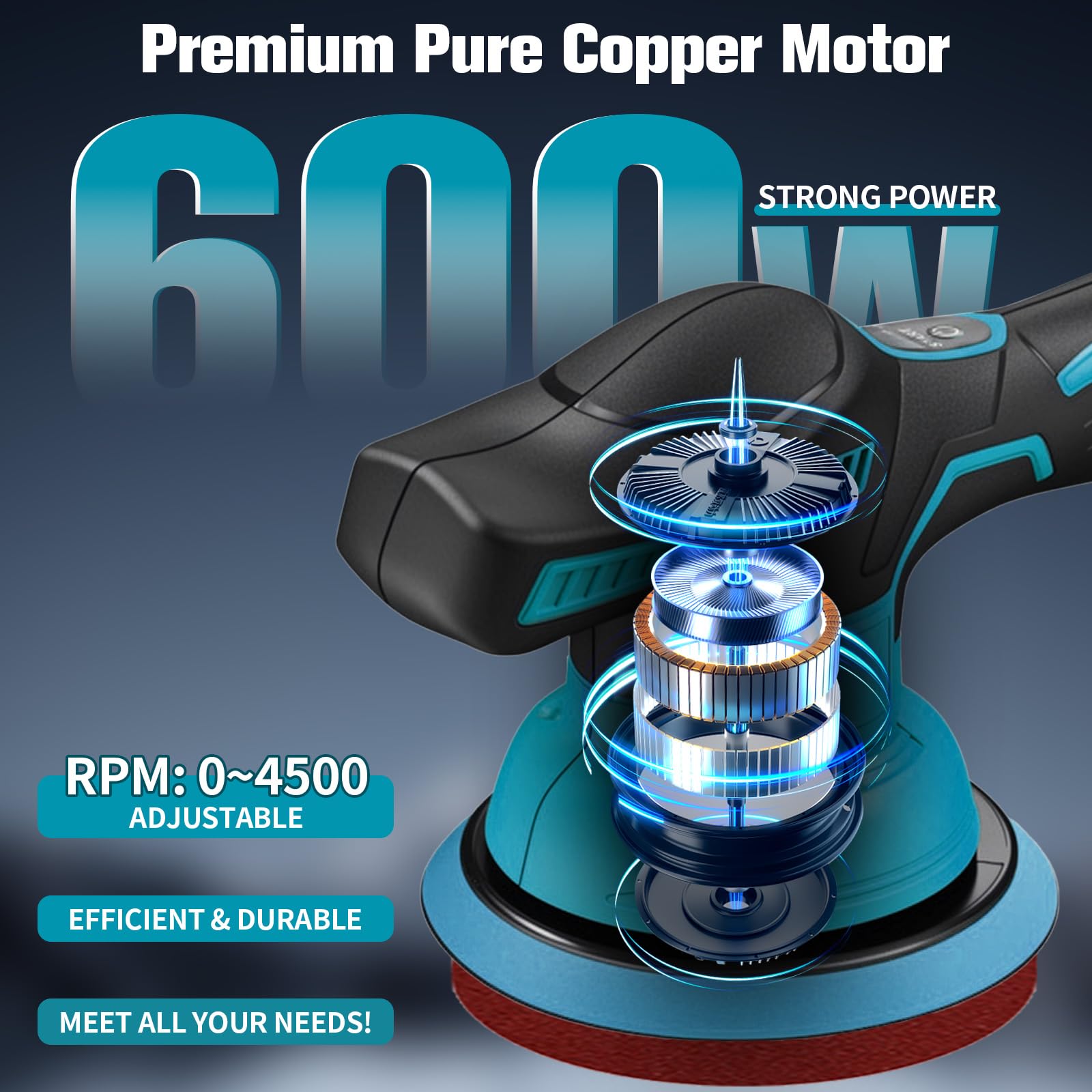 Pulidora de batería para coche, compatible con Makita 18 V – 150 mm, con 8 velocidades variables (0-4500 rpm), juego de 12 pulidores para detalles de coche, pulidora, pulir, encerar, eliminar arañazos