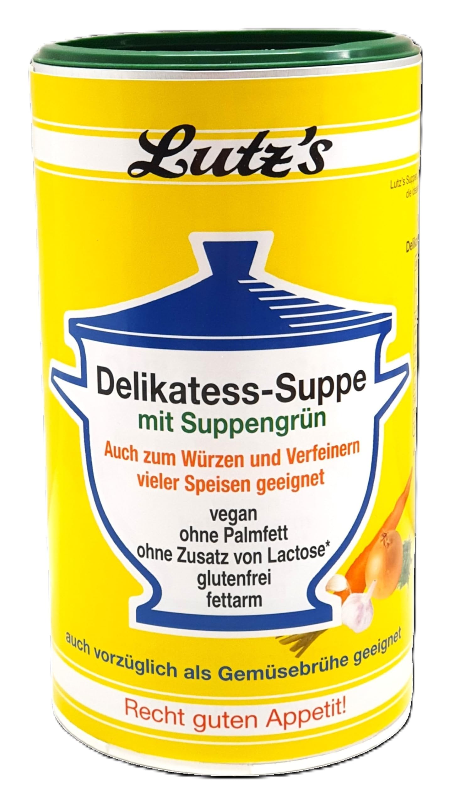 Delikatess-Suppe mit Suppengrün (900g Dose) 45 Liter Gemüse Brühe als Universal-Würzmittel für alle Speisen- geeignet vegan **NEU OHNE PALMFETT** glutenfrei ohne Zusatz von Laktose fettarm