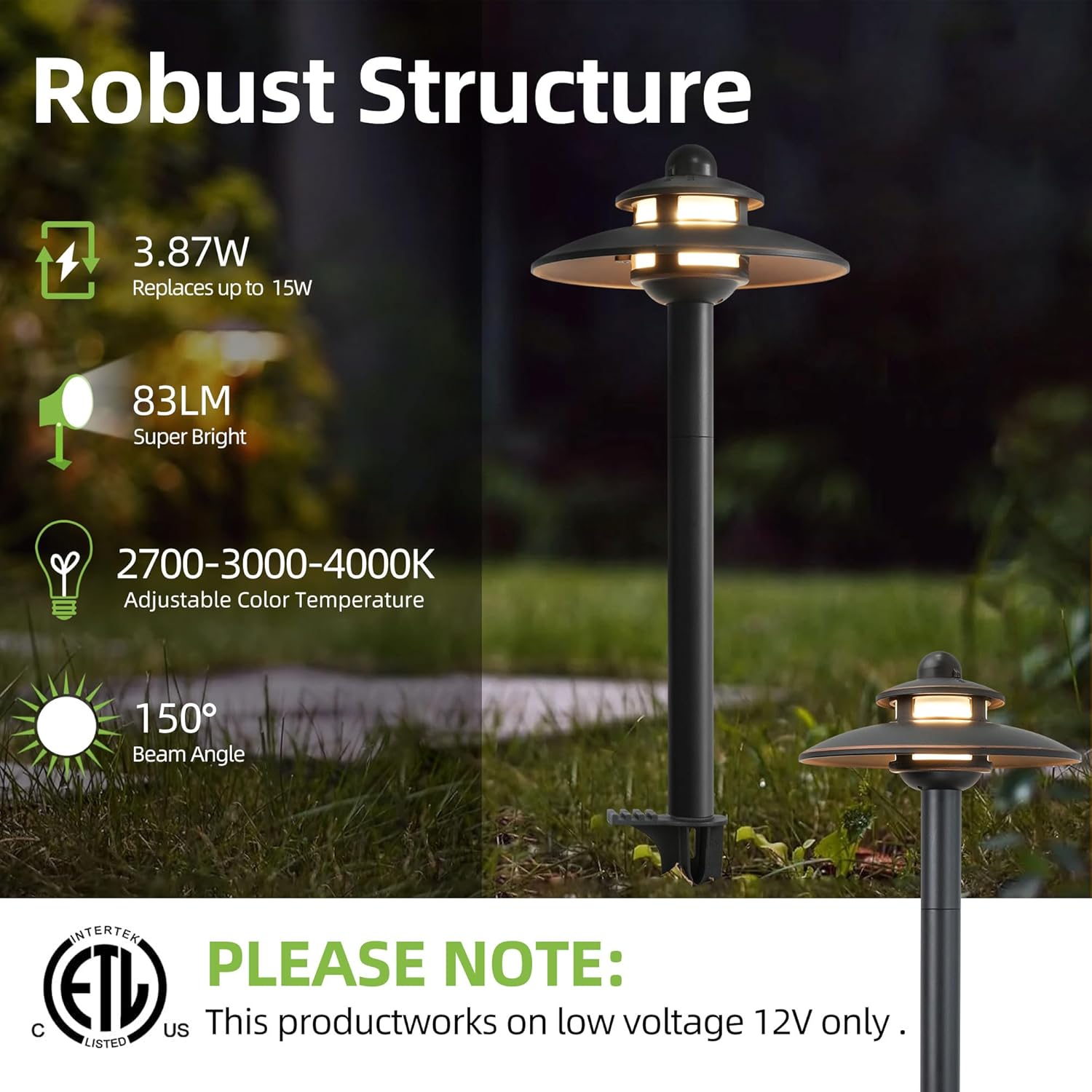 Low Voltage Landscape Pathway Lights, 3CCT Adjustable (2700K/3000K/4000K) 12V-15V LED Landscape Lighting, Oil Rubbed Bronze Aluminum Housing, Waterproof Outdoor Path Lights for Yard, Garden, 6 Pack