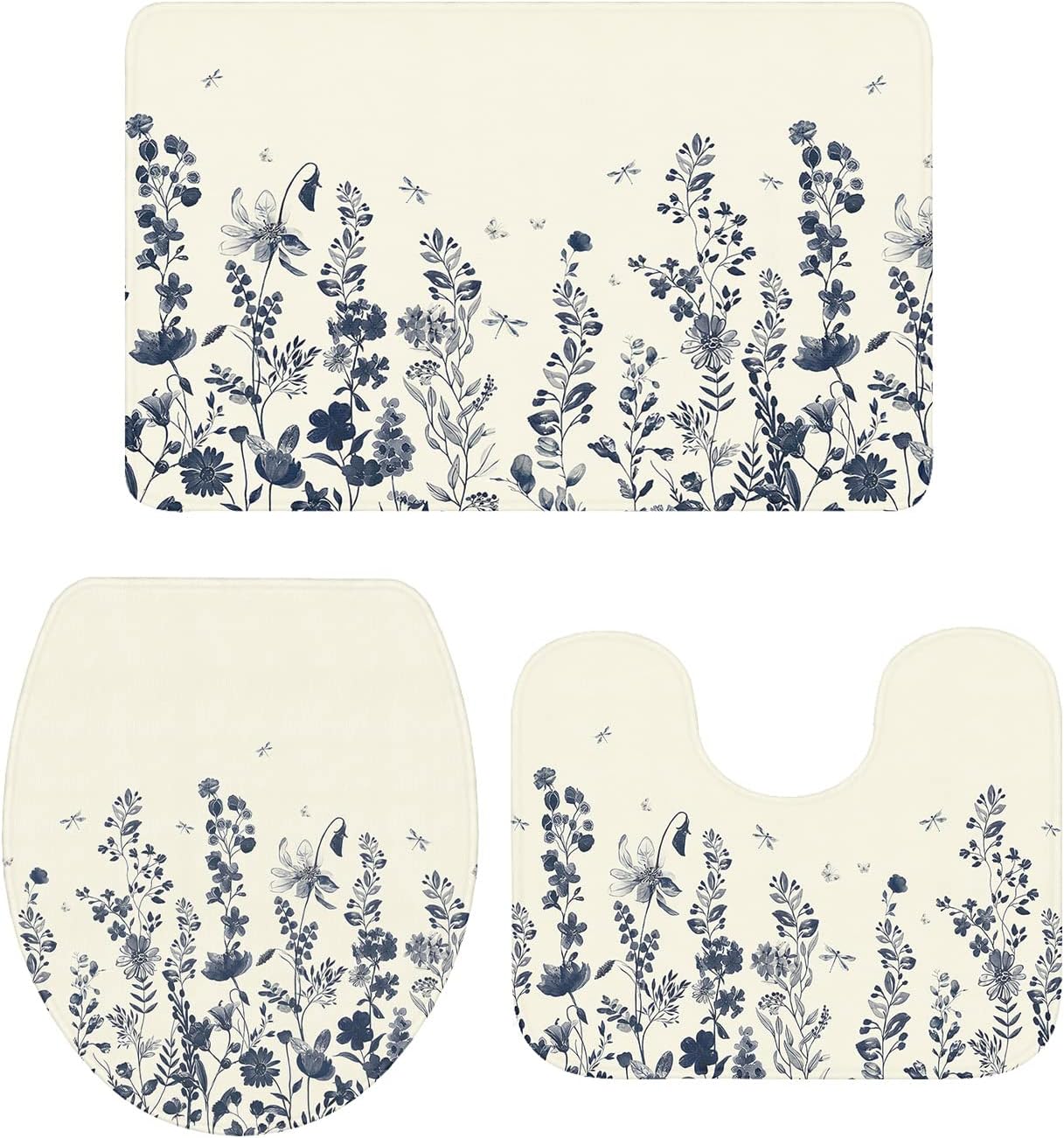 Bathroom Rugs Sets 3 Piece Bath Mat,Country Flower Vintage Plant Shadow Soft Non-Slip Bath Rug ...