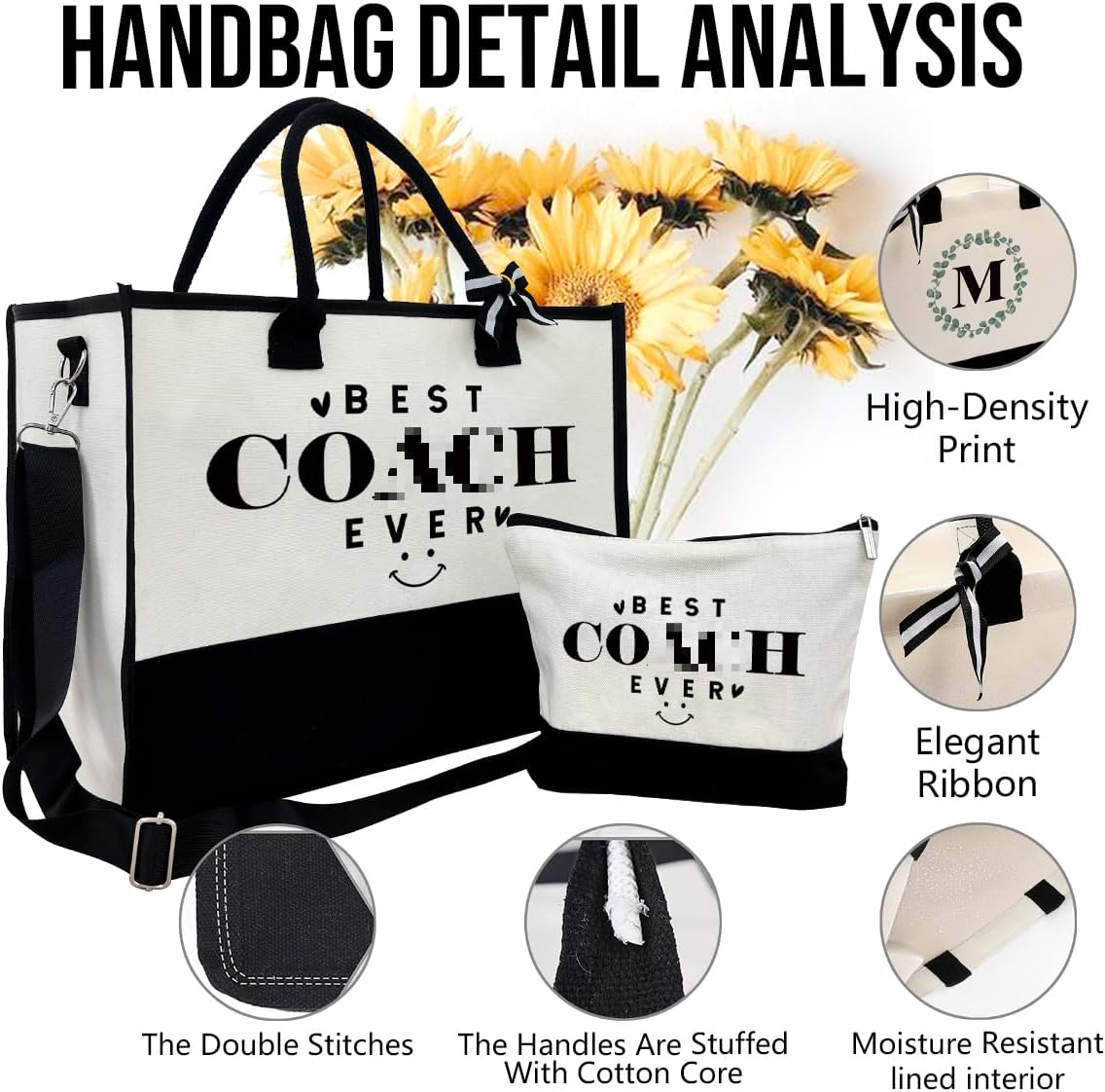 SUSZDOU Best Trainer Ever Gifts – Canvas Beach Tote Bag with Matching Makeup Pouch, Durable Travel Gym Camping Bag, Thank You Gift for Sports Trainer, Female Trainers Gift for Women