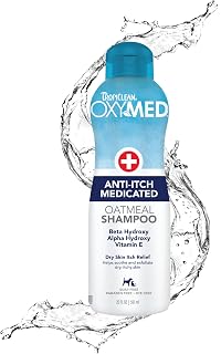 TropiClean OxyMed Medicated Oatmeal Shampoo for Dogs & Cats - Fast Allergy Itch Relief, Dry Skin, Hot Spots | 20oz