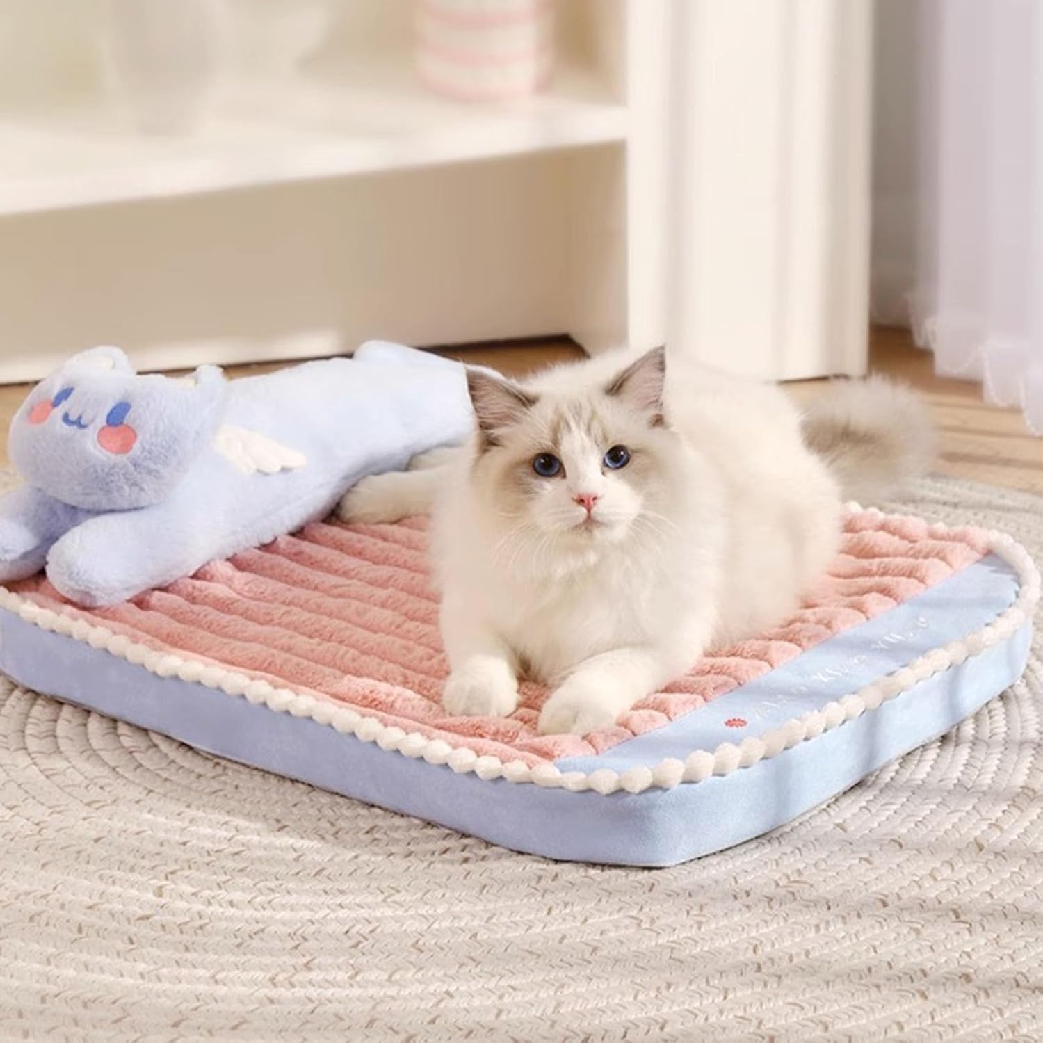 GeRRiT Pawpaw Cat Plush Mat Winter Warmth Cat Bed Cat Mat Sleeping Mat Winter Cat Pet Bed,Pink(23x18x2)