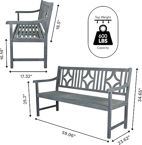 Miniatura 9 de JONATHAN Y BNH100A Sloane - Banco de patio de jardín de madera de acacia para exteriores, con respaldo de diamante Ogee de 59.1 pulgadas, soporte de