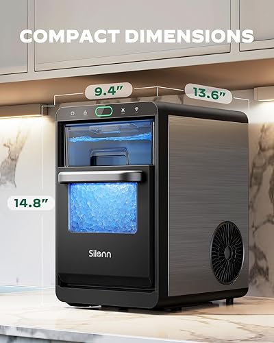 Vista 22 de Silonn Máquina de hielo para encimera, 9 cubos listos en 6 minutos, 26 libras en 24 horas, máquina de hielo autolimpiante con cuchara de hielo