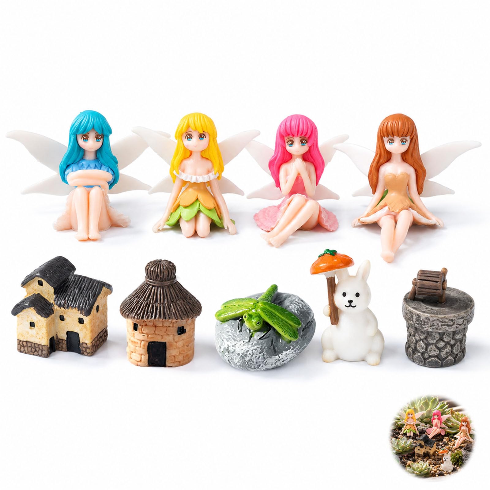 9 PCS Fairies for Fairy Gardens for Micro Plant Pots Miniature House Cake