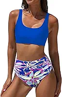Conjuntos de biquíni de cintura alta: maiô de duas peças com controle de barriga para mulheres com estampa floral modesta 2025