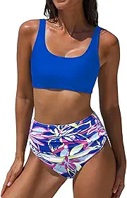 Conjuntos de biquíni de cintura alta: maiô de duas peças com controle de barriga para mulheres com estampa floral modesta 2025