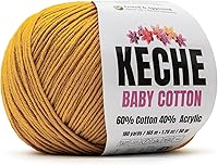 Vista 34 de Keche Hilo de algodón, 60% algodón, 40% hilo acrílico, hilo de algodón suave para ganchillo y tejer, hilo amigurumi, 4 madejas/bolas