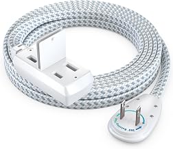 Maximm 10 Ft 2-Prong Braided Extension Cord, 360 Rotating, Gray, UL | UL Certified Low-Profile 2-Prong Design Fits Behind Furniture & Tight Spaces for Lamps, Chargers & Everyday Electronics