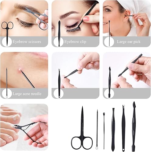 Miniatura 4 de Kit de manicura y pedicura para cortar uñas, tijeras Vibrissac de 5 piezas, las mejores herramientas de cuidado para hombres y mujeres con estuche