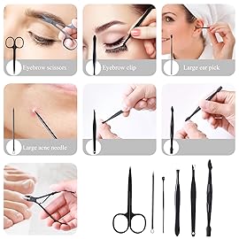 Manicure Pedicure Kit Nail Clippers Set Fingernails & Toenails Vibrissac Scissor 5 Pieces Best Care Tools for Man & Women with Travel Case (Gray/Black_A) (Dark 15 Pieces)