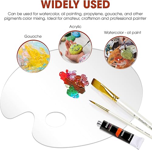 Miniatura 3 de Paleta grande de pintura acrílica 2 piezas de 15.7 x 11.8 pulgadas, bandeja de mezcla de pintura acrílica antiadherente transparente ovalada, cómoda
