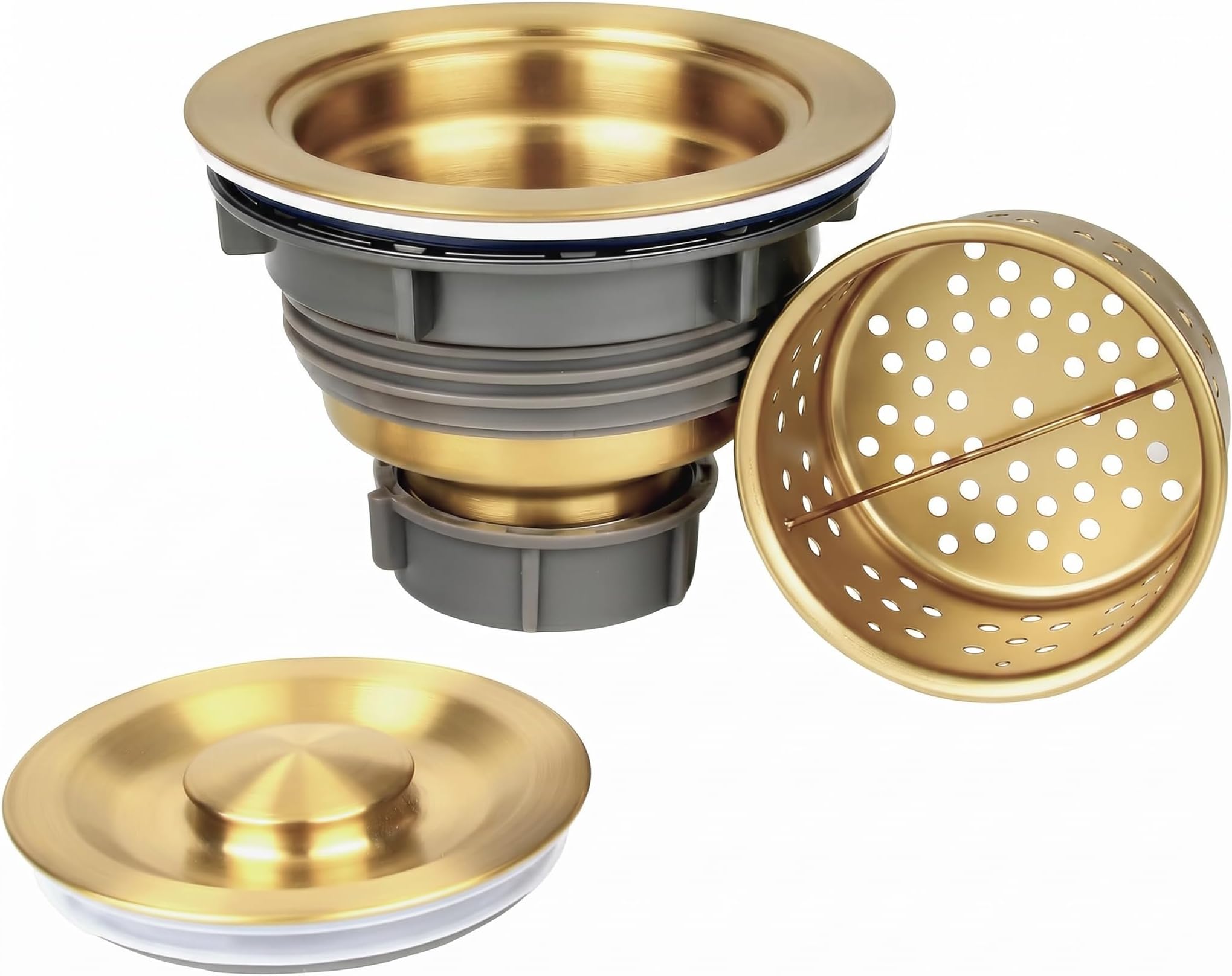 LQS Kitchen Sink Drain Strainer Assembly, Sink Drain 304 Stainless Steel with Removable Deep Waste Basket and Sealing Lid 3-1/2-inch Golden