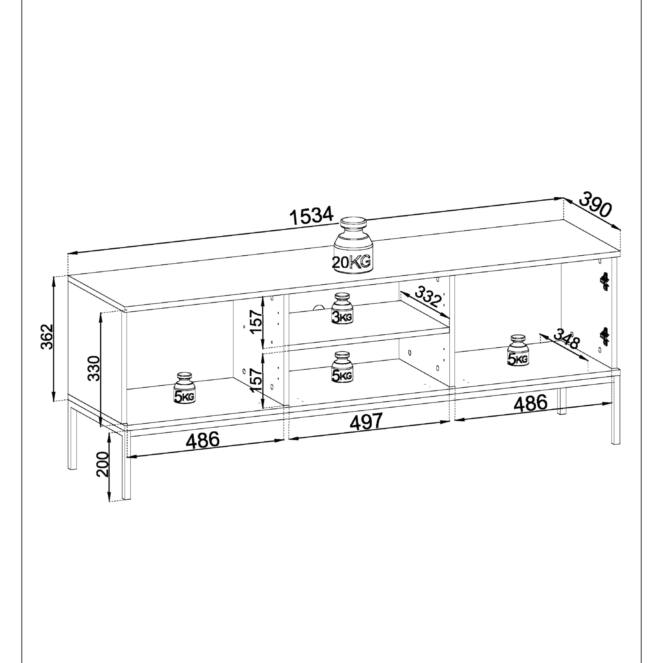 Komodee Laval TV154 – Meuble TV, Cachemire, Largeur 154 cm, Hauteur 56 cm, Profondeur 39 cm