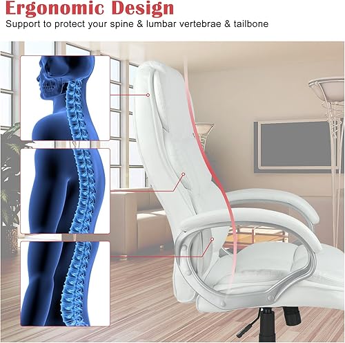 Miniatura 6 de Silla de oficina ejecutiva de piel sintética con soporte lumbar, moderna silla de escritorio ergonómica ajustable con respaldo alto para oficina en