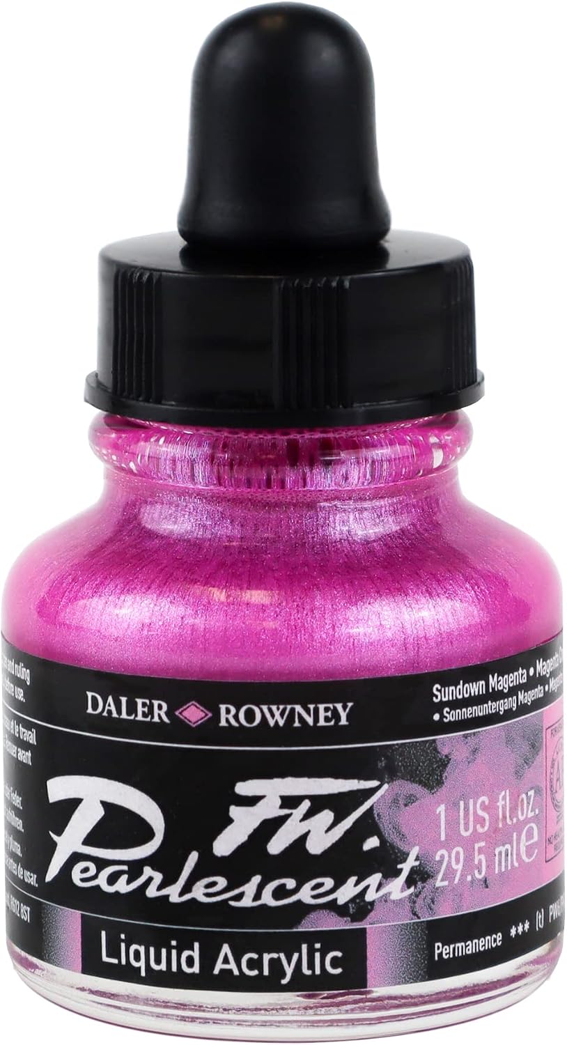 Daler-Rowney FW Pearlescent Acrylic Ink | Silver Pearl Calligraphy & Art Ink, 29.5ml Bottle - View #6