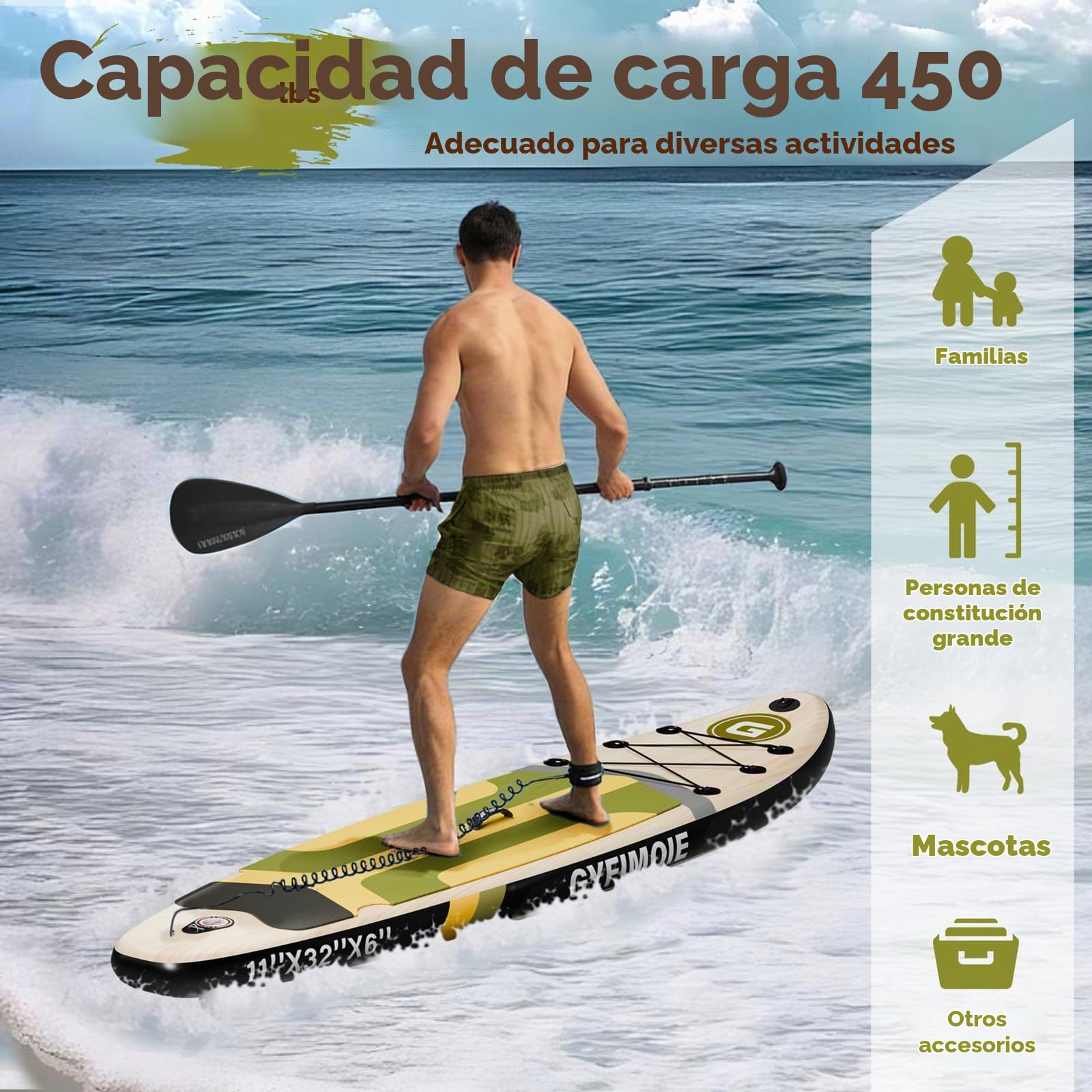 Gyfimoie 335 cm Premium Stand Up Paddling Board Set, SUP Board Set, Hinchable, con soporte universal para cámara, accesorios completos, remo ajustable, para principiantes, avanzados