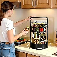 Vista 3 de JEESA Rotating Spice Rack with Paper Towel Holder, 2 Tier Lazy Susan for Spices, Sturdy Iron Seasoning Organizer for Kitchen Countertop, Black