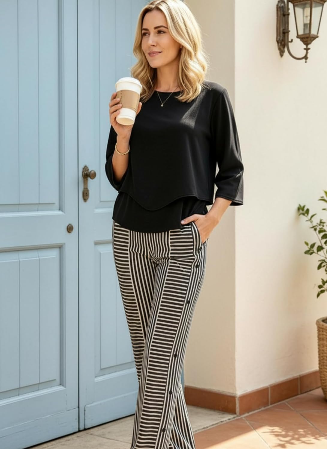 LOZ Lounge Sets for Women 2026 Summer Casual 3/4 Sleeve Shirts Wide Leg Pants Matching Tracksuit Sets Travel Outfits