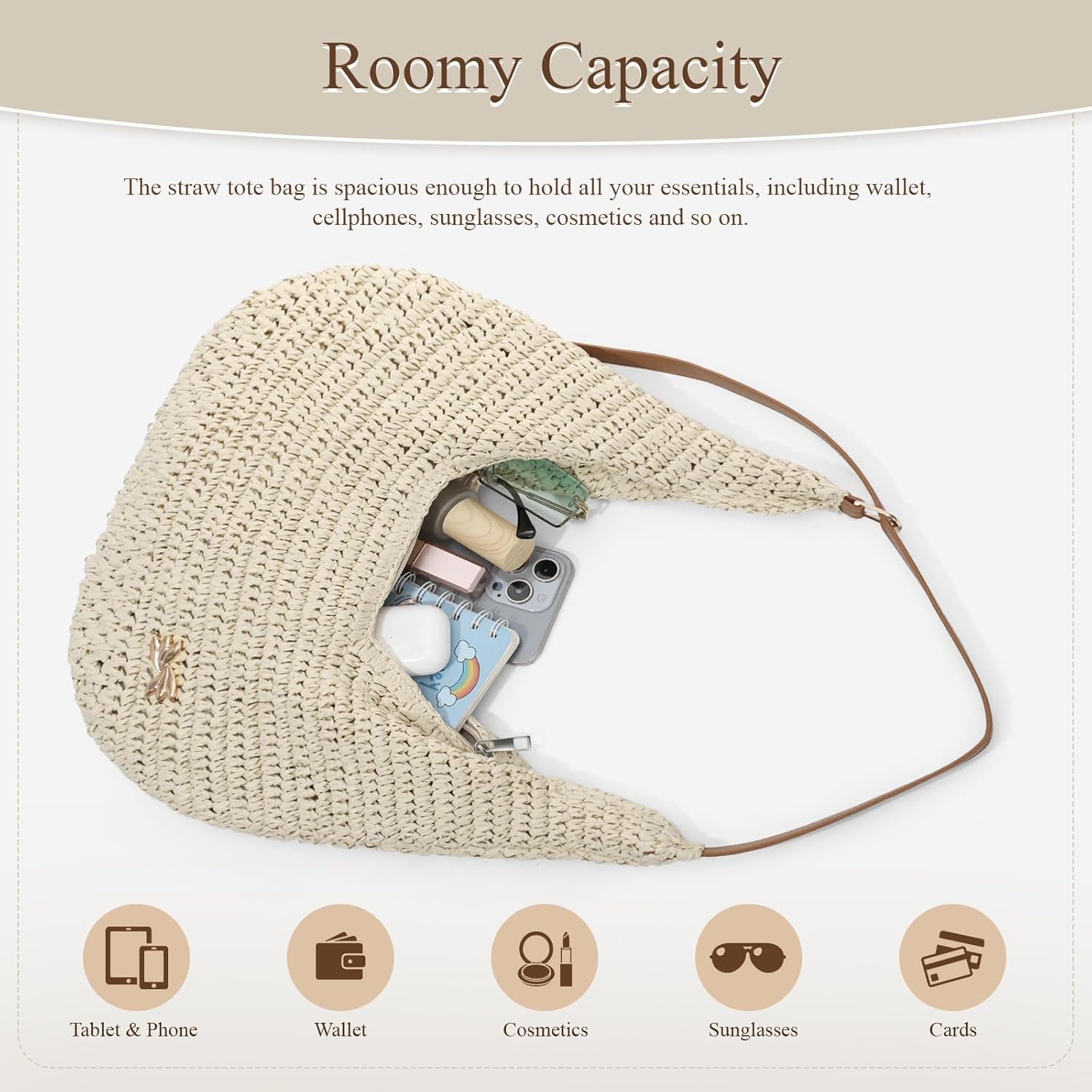 Fecialy Straw Bags for Women Straw Shoulder Bag Summer Beach Tote Handbag Raffia Woven Hobo Bag 2026