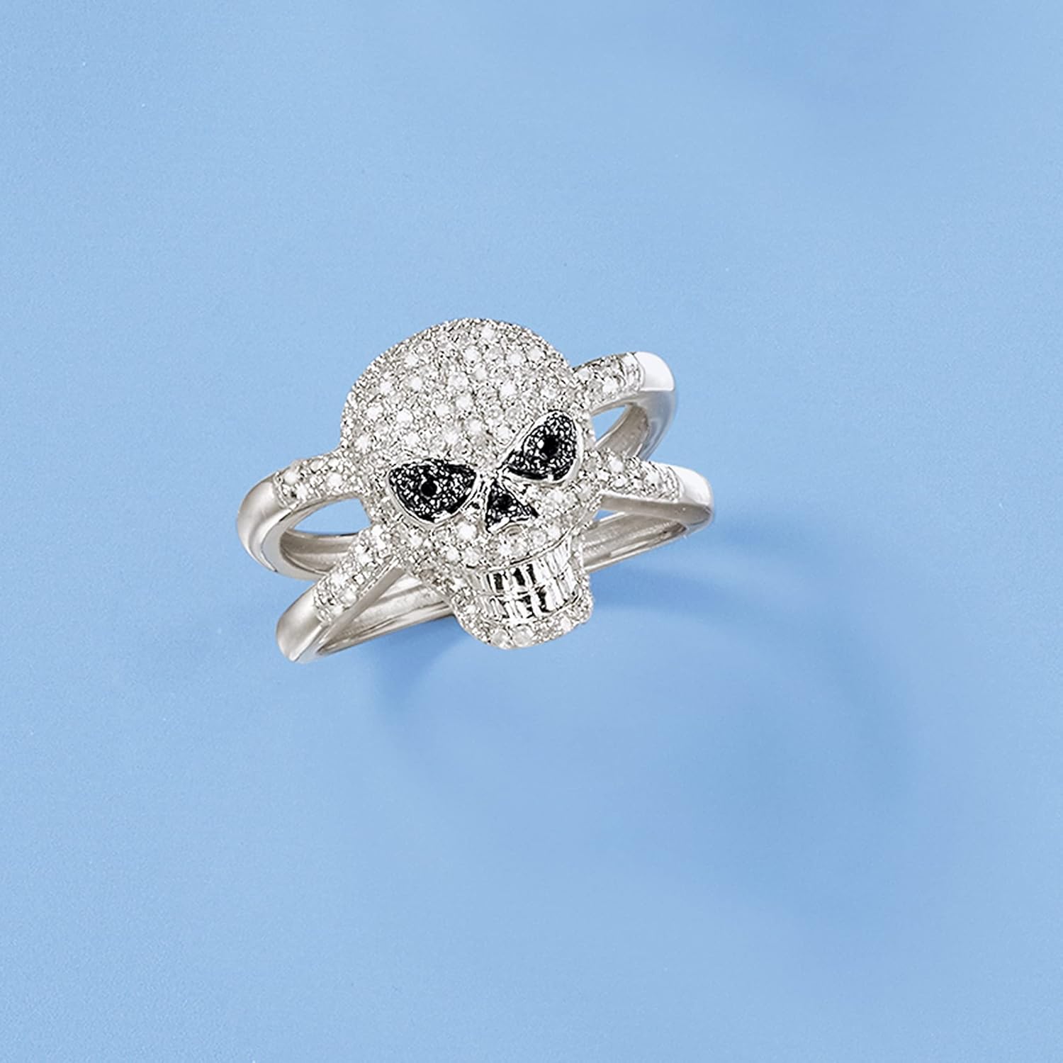 Ross-Simons 0.50 ct. t.w. Black and White Diamond Skull Ring in Sterling Silver