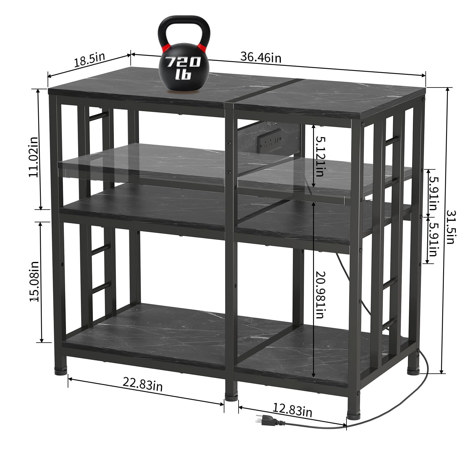 Soporte reforzado para acuario de 40 a 50 galones con toma de corriente, soporte de metal ultra estable de 750 libras de capacidad para reptiles/acuáticos, sistema de estantería de acero
