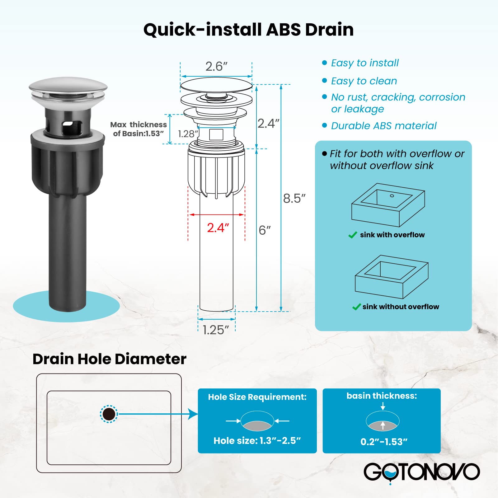 gotonovo Single Hole Polished Chrome Bathroom Sink Faucet Single Handle Bathroom Vanity Short Mixer Tap 360 Degree Rotation Spout Hot and Cold Water Long Reach Deck Mount with Pop Up Drain