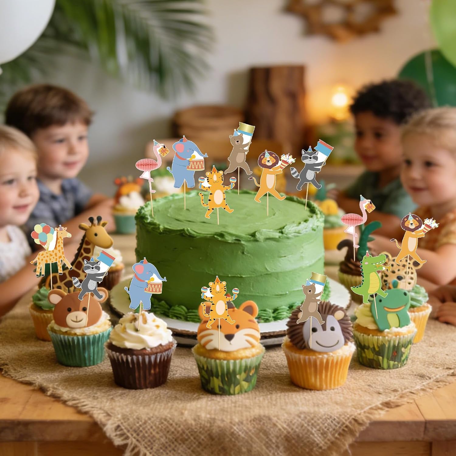 Hooqict 40Pcs Safari Cupcake Toppers Animal Birthday Party Cake Decorations Animal Parade Cupcake Toppers for Kids Jungle Theme Baby Shower Zoo Wild Birthday Party Decorations Supplies