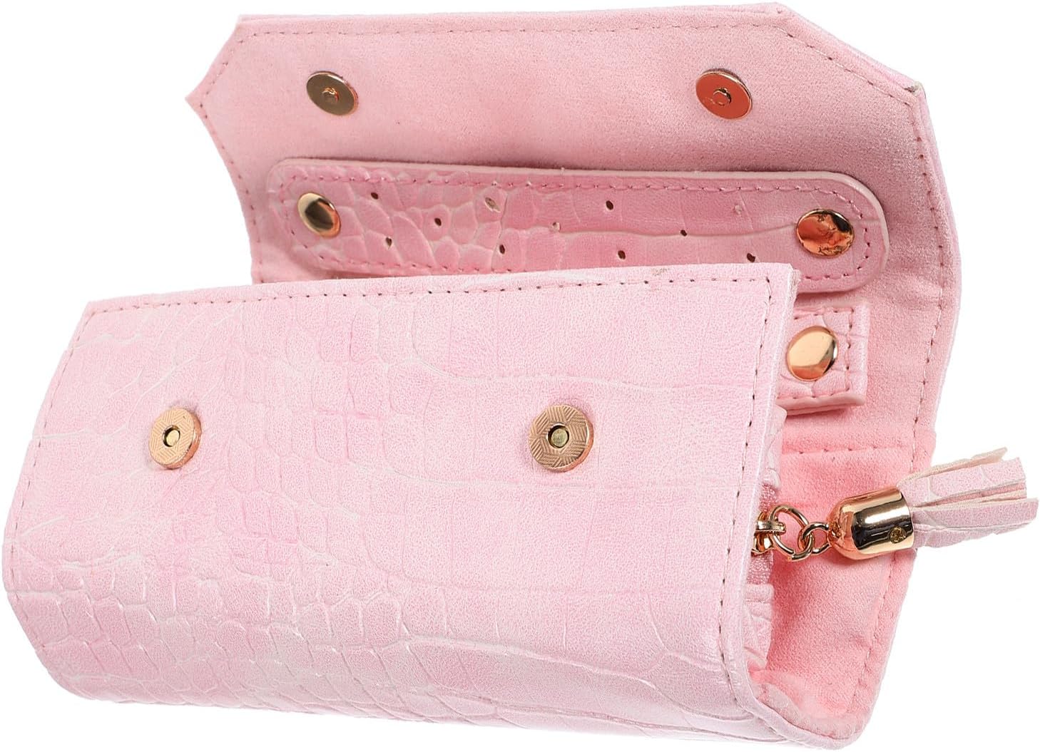 SUPVOX Jewelry Storage Pouch Travel Jewelry Roll Bag Small Pu Leather Necklace Organizer for Travel and Daily Use Pink