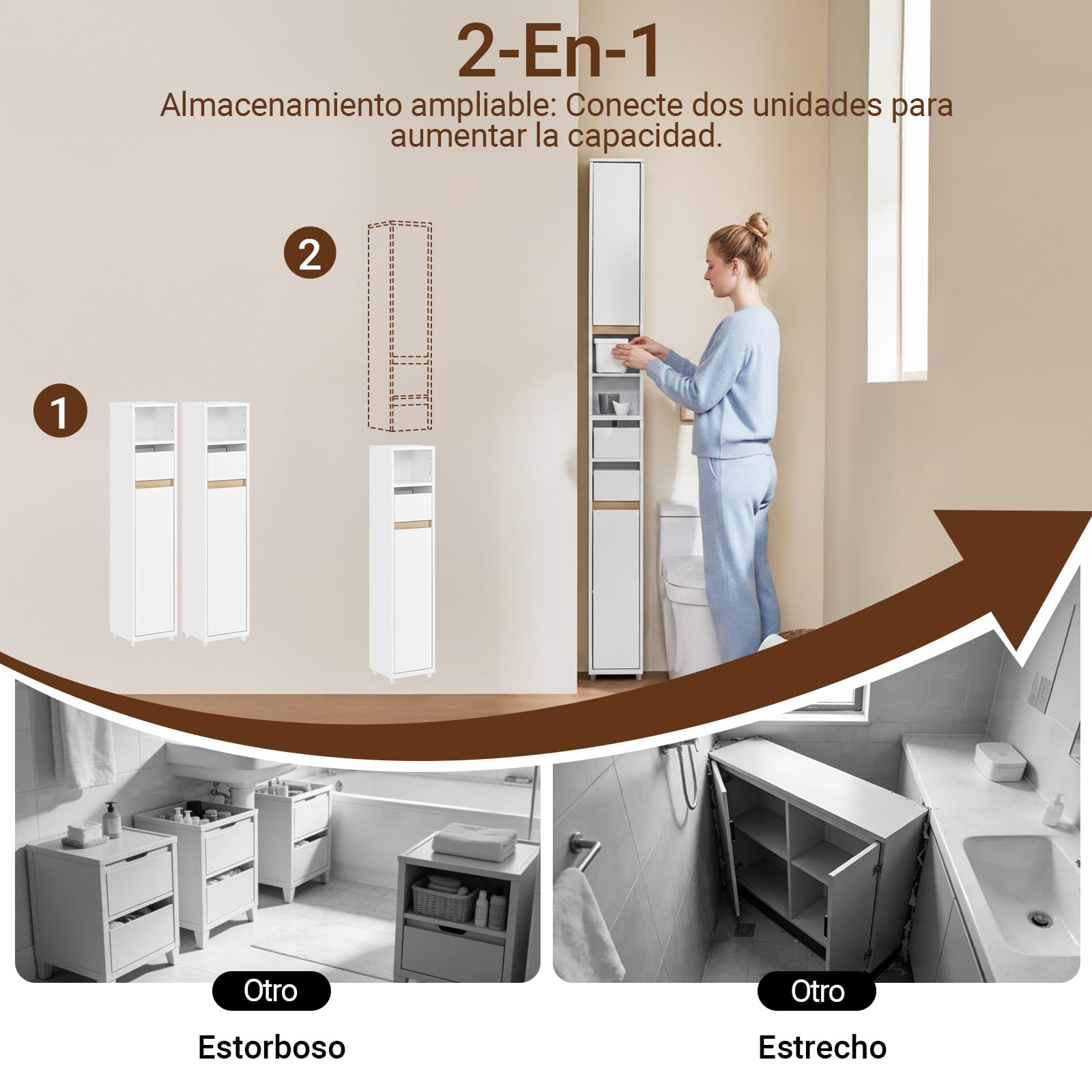 SoBuy Mueble Baño Auxiliar Armario Estrecho Columna 20x20x96cm para Aseo | Con Cajón & Balda Ajustable para Espacios Reducidos Mueble Almacenaje Blanco BZR151-W
