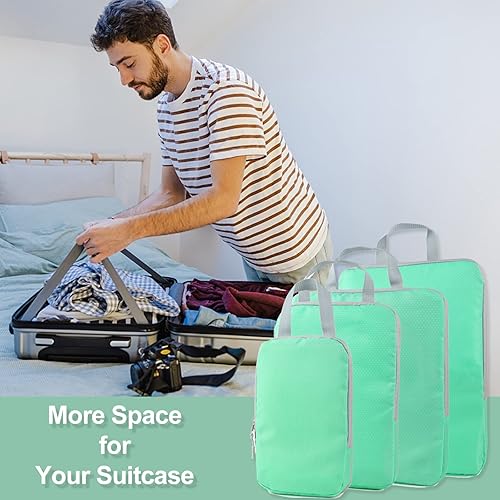 Miniatura 7 de COVAX Juego de 4 cubos de embalaje de compresión, organizadores de equipaje de viaje y cubos de almacenamiento (verde)