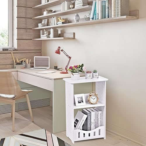 Miniatura 2 de Mesa auxiliar de 3 niveles, mesa auxiliar estrecha con estante de almacenamiento, escritorio extendido y estructura sólida, mesas pequeñas para