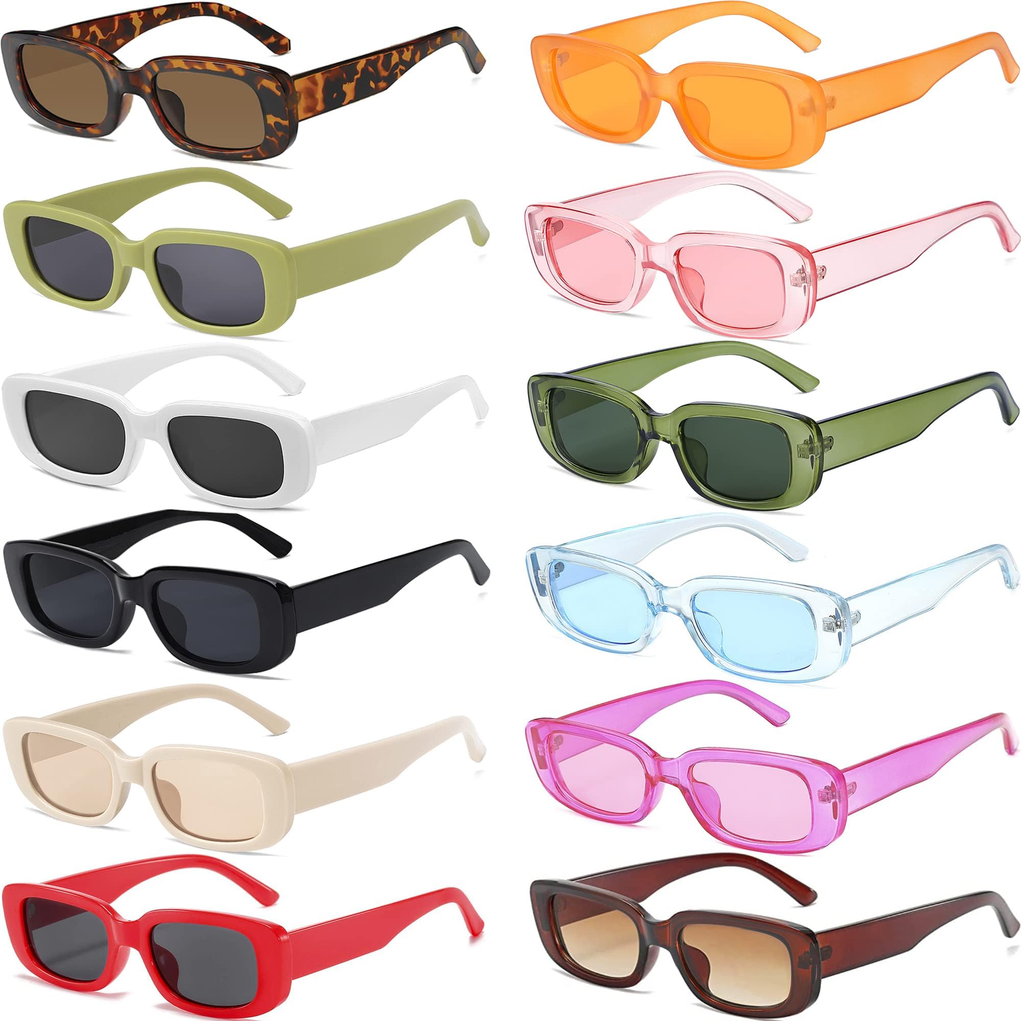 12 Pairs Rectangle Sunglasses Pack Small Square Frame Glasses Retro Y2K Aesthetic Early 2000S Fashion for Women