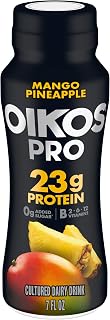 Oikos Pro Dairy Drink, Mango Pineapple, 23g Protein, 7 fl oz | High-Protein Cultured Dairy Drink, Packed with 23g Protein, 0g Added Sugar, Gluten-Free, Kosher, Grab for On-The-Go Snack