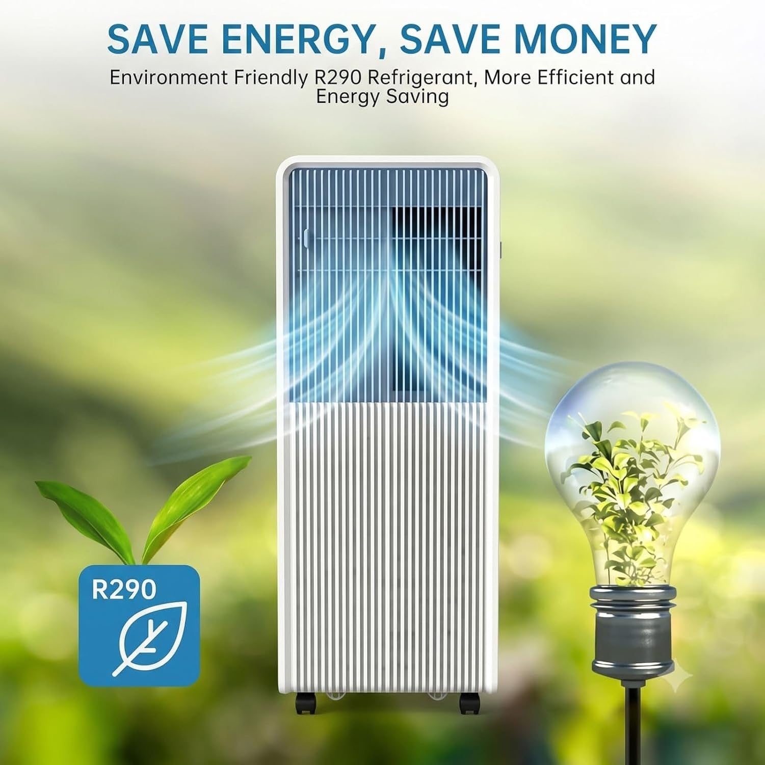 Przenośny klimatyzator 9000 BTU 3 w 1 osuszacz powietrza wentylator do pomieszczeń do 21 m² Wyświetlacz cyfrowy pilot zdalnego sterowania i timer 24 godziny, A, 10000 BTU