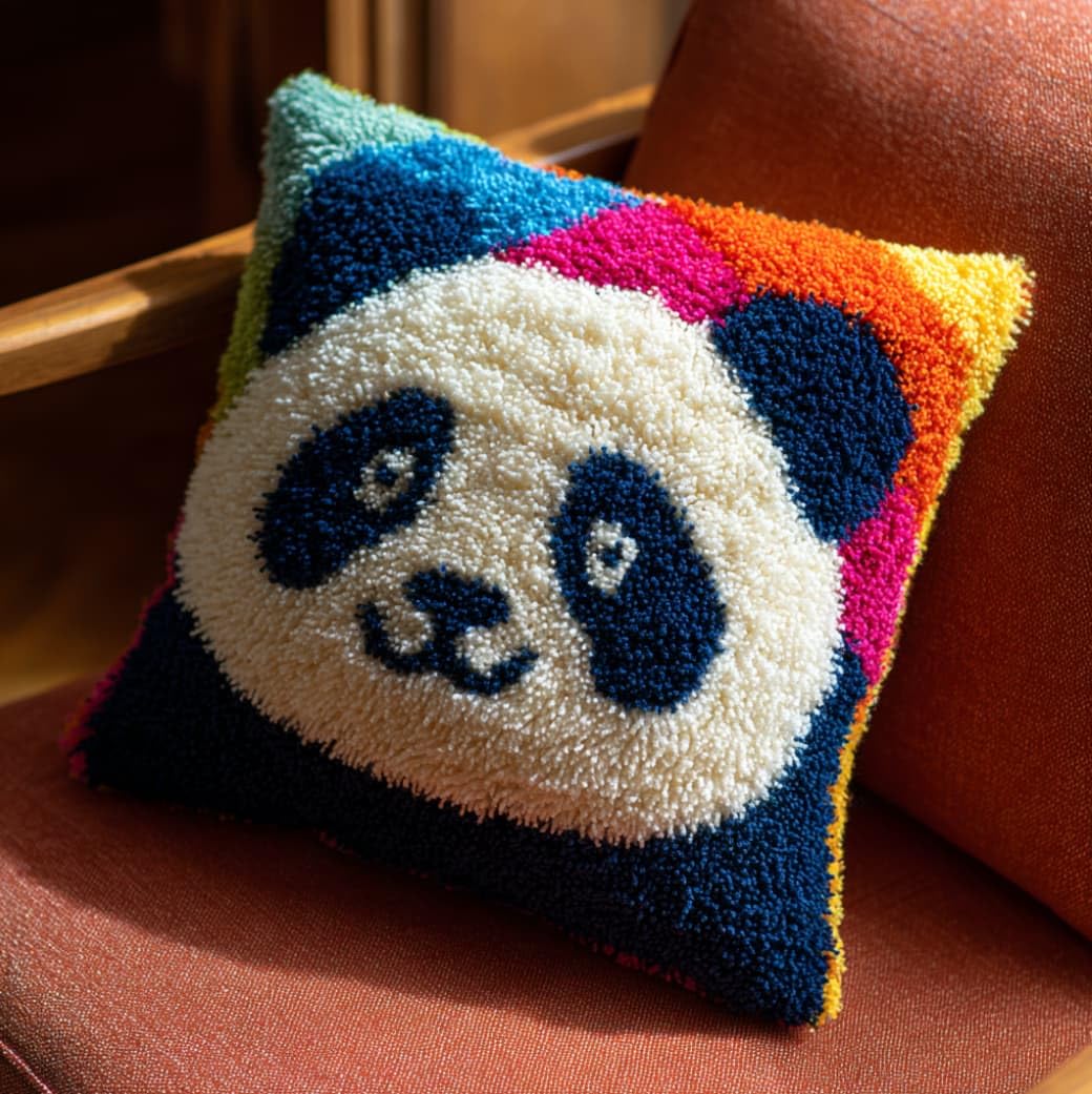 Henypt DIY Latch Hook Kit 43x43cm / 17x17 Inch,Panda Complete Crochet Rug Kit with Yarns & Hook,Creative Needlework Gift for Family