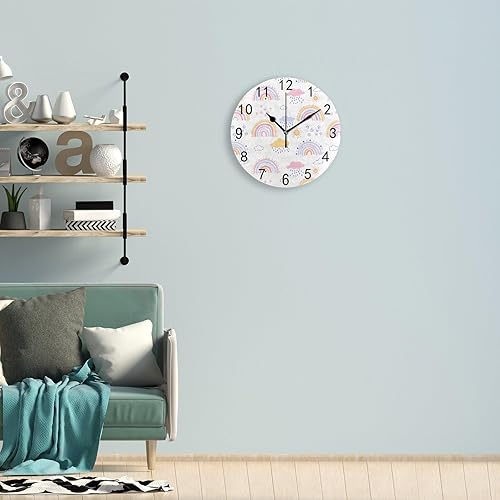 Miniatura 5 de Kuizee Reloj de pared silencioso de PVC sin tictac, funciona con pilas, diseño de nube arco iris, estilo bohemio, decoración descubierta, hogar,