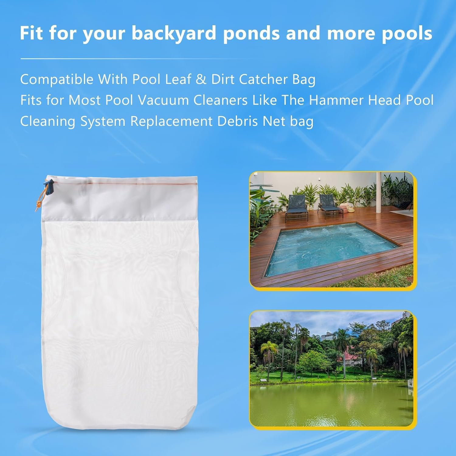 2 Pack HH1506COMP Standard Bag for Hammer-Head Swimming Pool Cleaner Bag, Pool Cleaning Vacuum Standard Bag, 100 Micron Debris Bag Replacement with Cleat