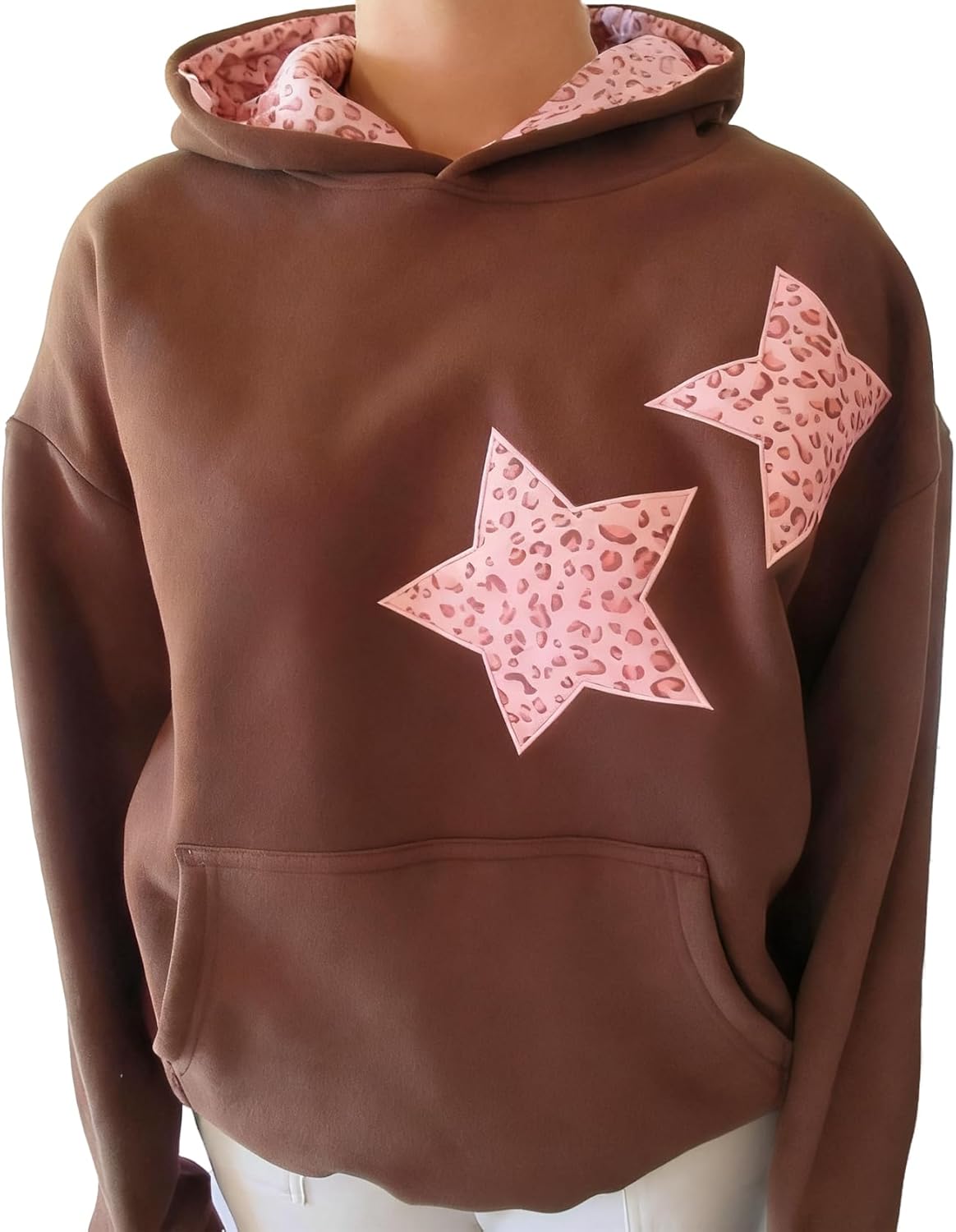 Chvity Womens Star Graphic Hoodies Oversized Y2k Leopard Print Hooded Sweatshirt Teen Girls Casual Cheetah Unisex Streetwear