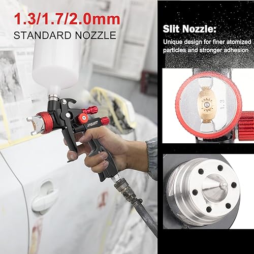 Miniatura 5 de HVLP - Kit de pistola de pulverización de aire con boquillas de 0.060.070.09 pulgadas, pistola de pintura en aerosol automotriz con regulador de
