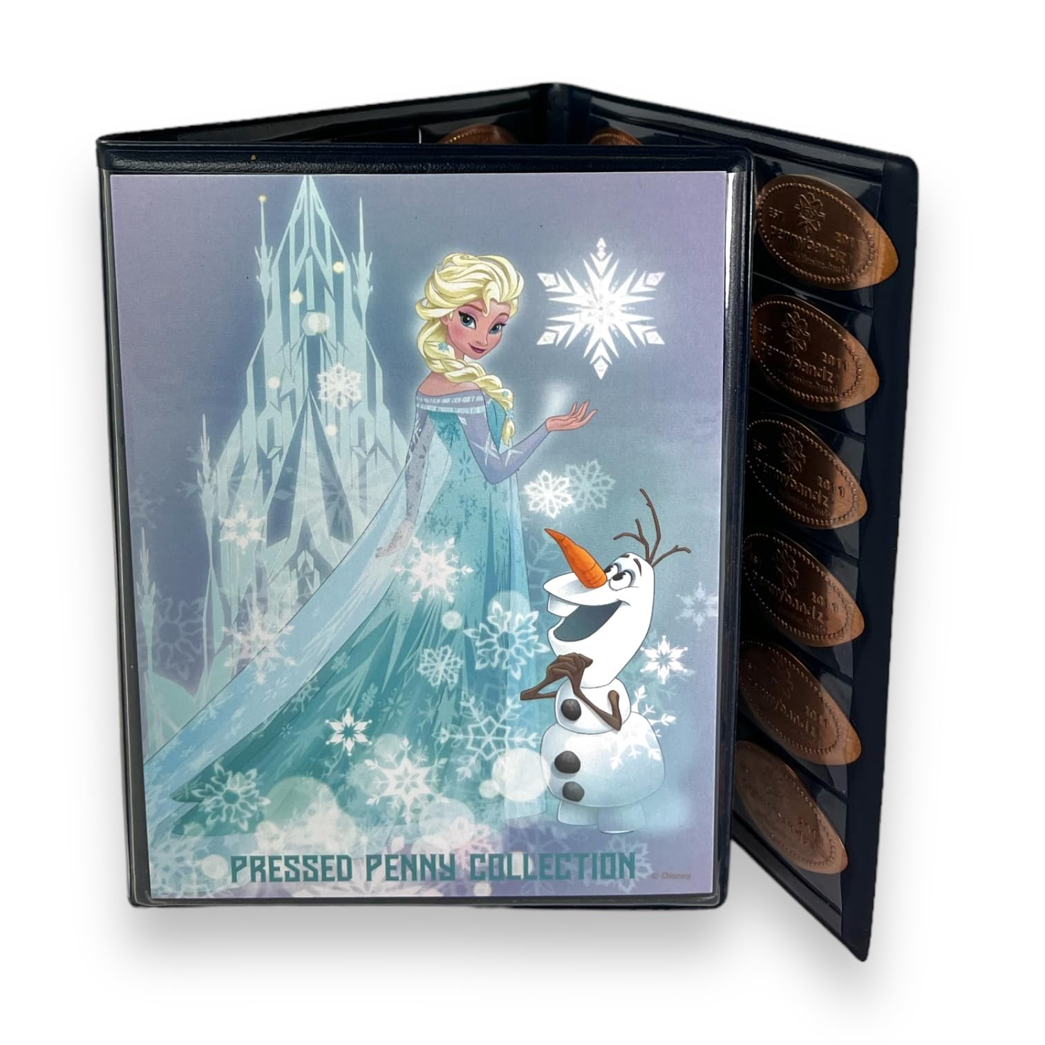 Pennybandz Penny Postcard Tri-Fold Pressed Penny Collector Book Holds 60 Pressed Pennies and Your Favorite Postcard for Your Cover (Frozen Elsa Ice