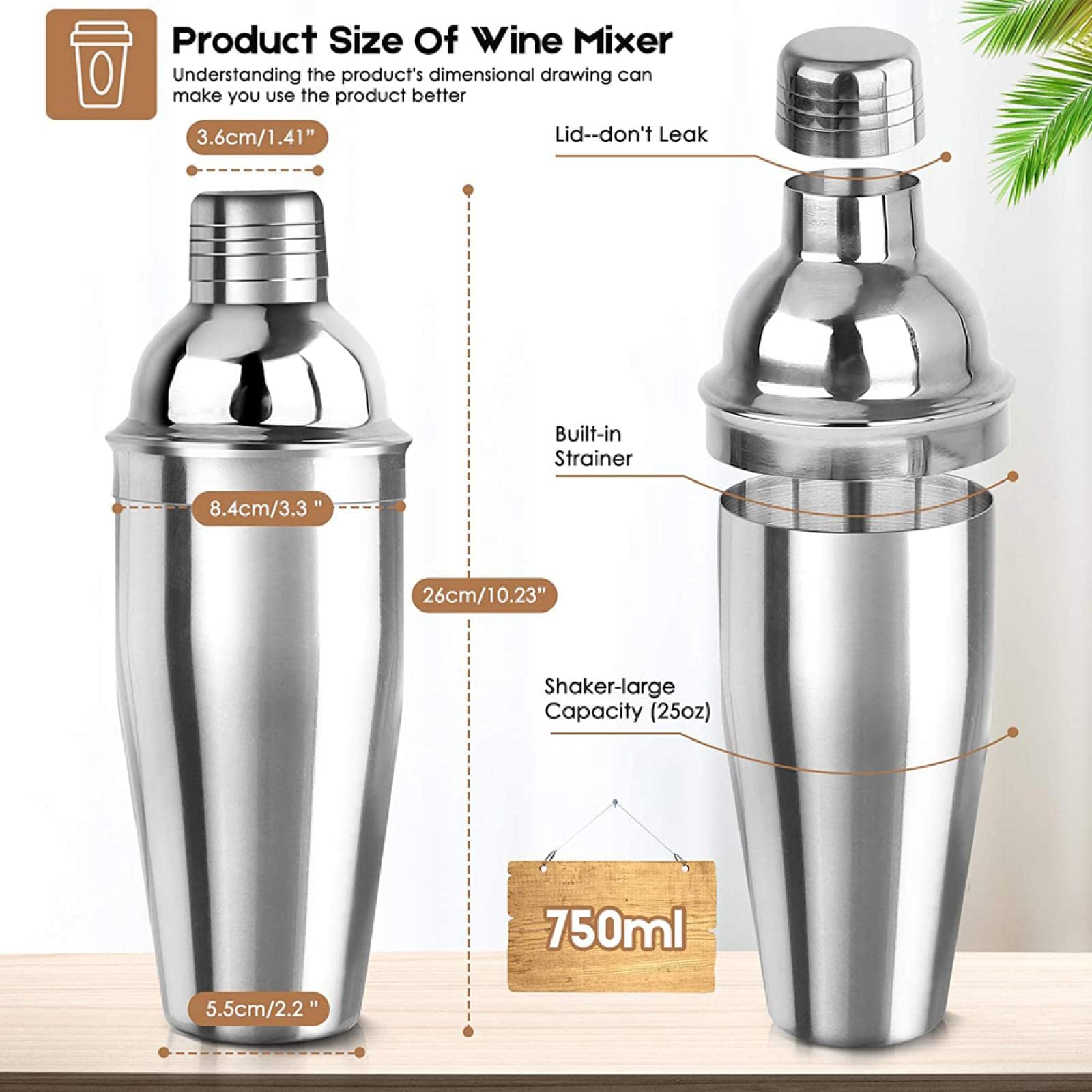 Bartender Set Bartender Kit Juego de coctelera de 16 Piezas de Acero Inoxidable Grano de Hielo Acrílico Soporte para Bebidas Mixtas Bar Herramientas 16-S- (16)