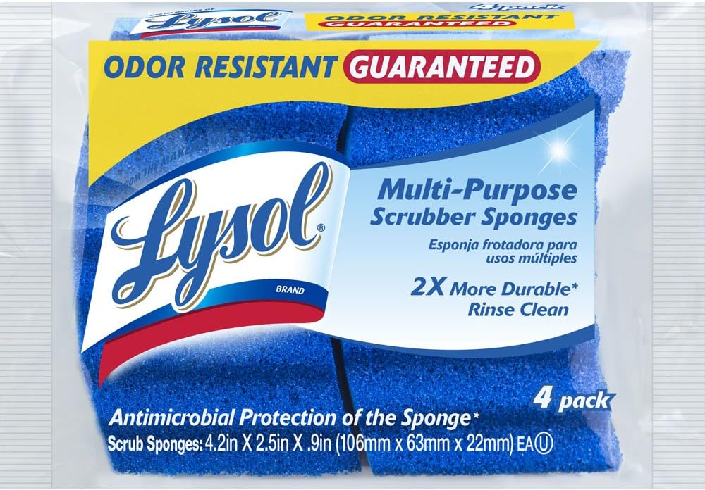 Quickie Lysol Multi-Purpose Durable Scrub Sponge, 4-pack