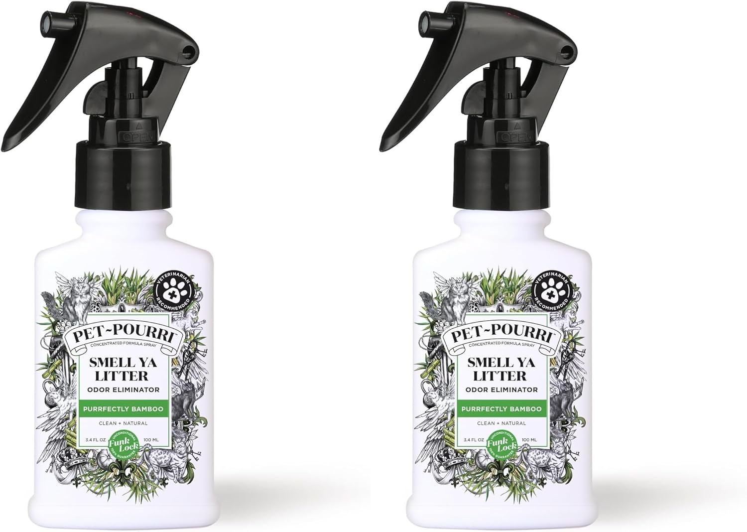 Pet-Pourri Smell Ya Litter Cat Litter Deodorizer Spray, Purrfectly Bamboo 3.4 Fl Oz, Up to 170 Uses,Pet Odor Remover Essential Oils Air,Carpet,Urine,Vet Recommended, Bergamot Bamboo Scent,(Pack of 2)
